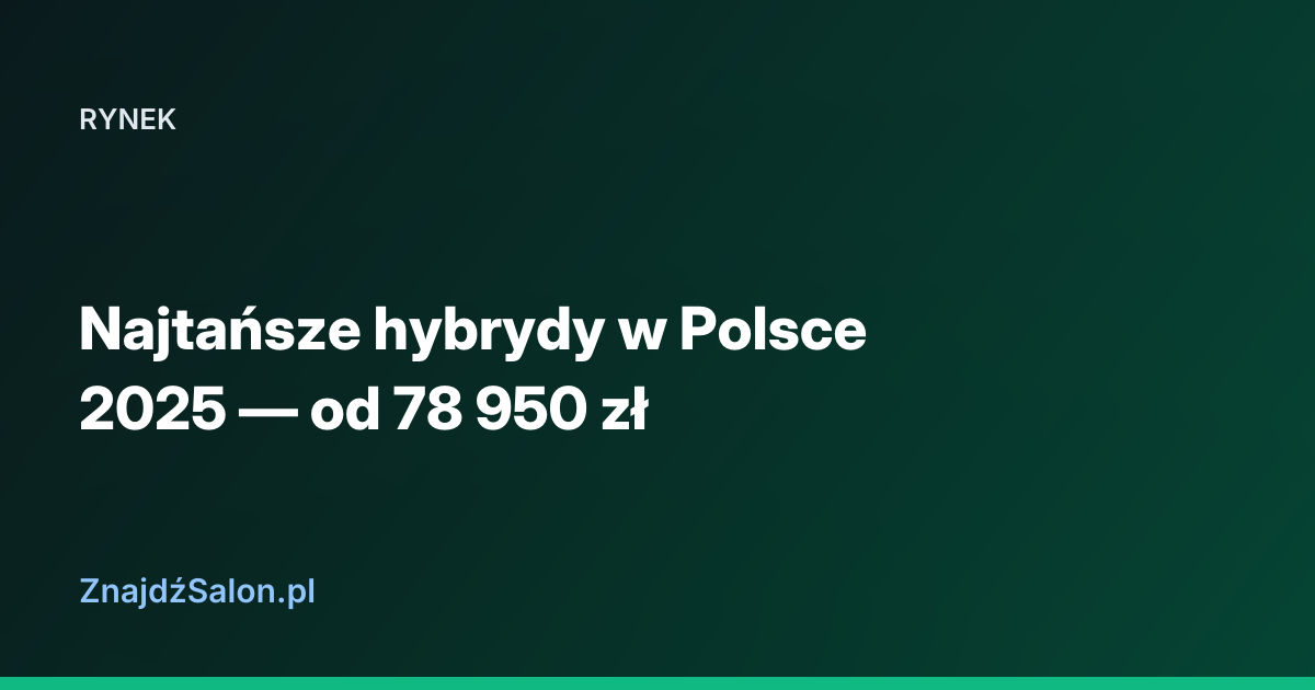 Najtańsze hybrydy w Polsce 2025 — od 78 950 zł